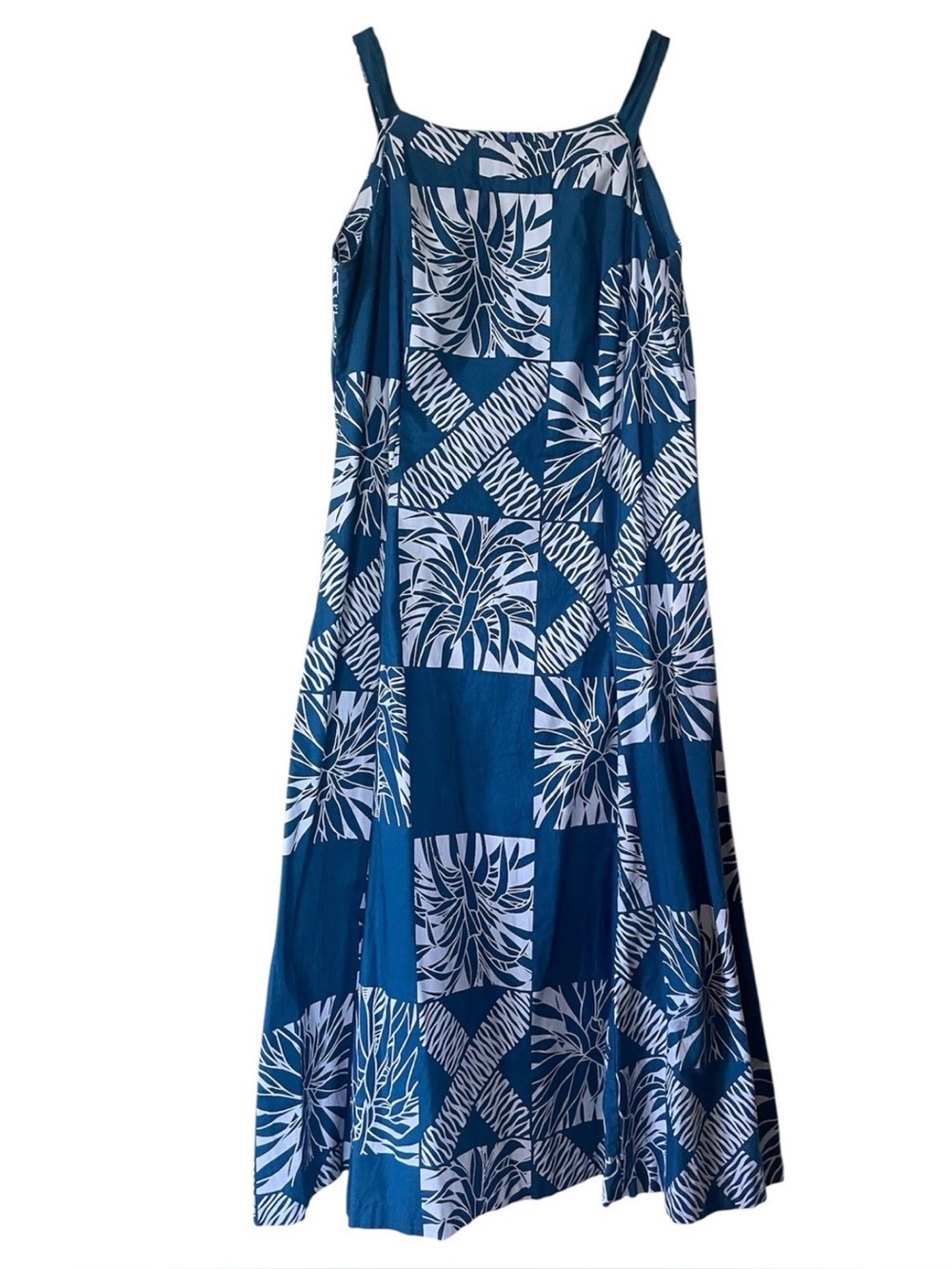 Sig Zane blue floral midi dress made in Hilo Hawaii